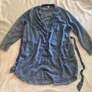 Cato Denim Blue Frayed Hem Button Up Dress